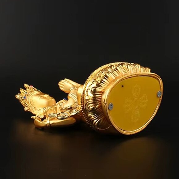 AVALOKITESVARA BUDDHA BEJEWELED GOLD ALLOY PLATED 6 IN STATUE-4 Arms-Bodhisattva - Picture 12 of 16